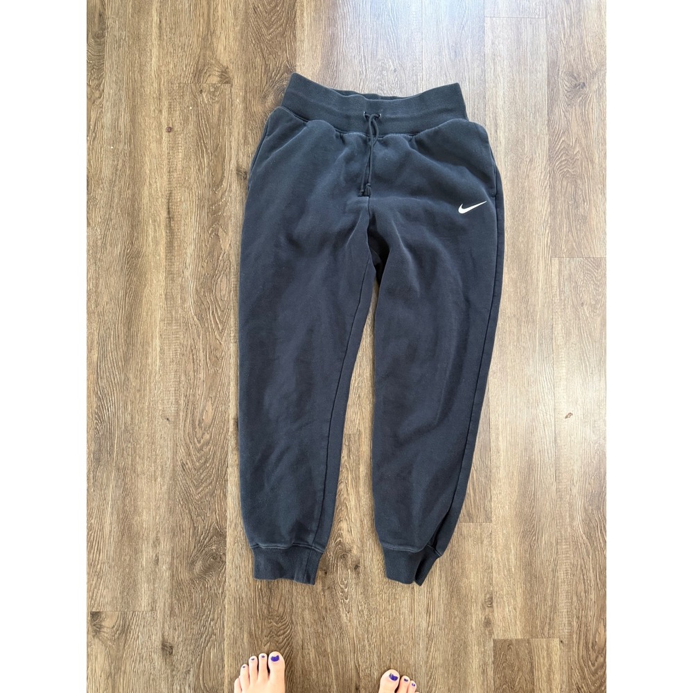 Nike Womens Fleece Joggers Black Embroidered Swoosh Sweatpants Medium